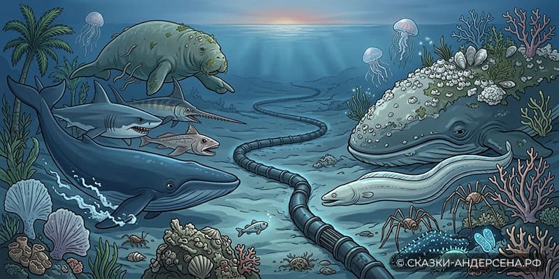 Иллюстрация к сказке Андерсена Большой морской змей