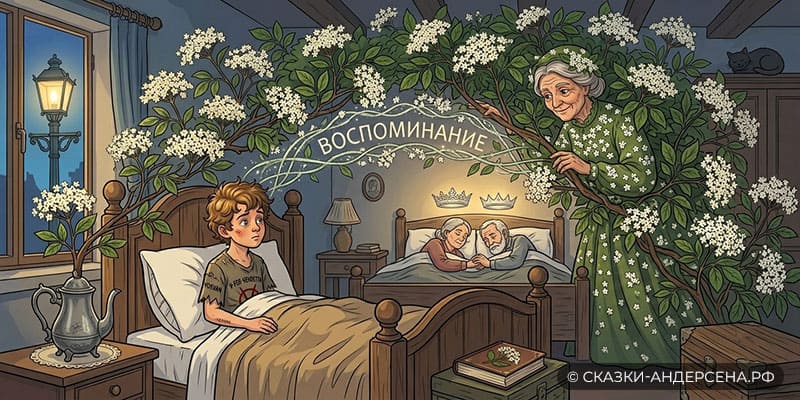 Иллюстрация к сказке Андерсена Бузинная матушка